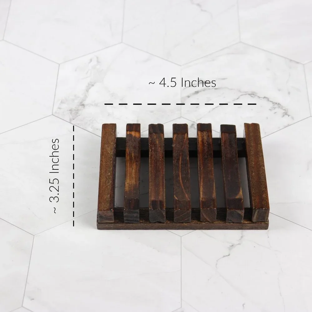 Set of 2 Natural Wood Soap Holder Storage
